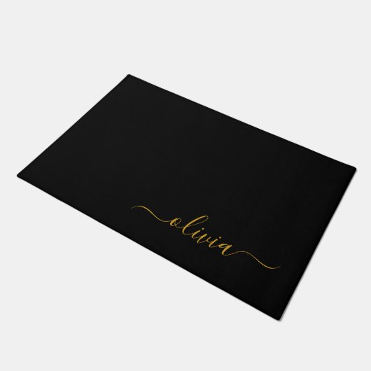 Zwart Gold Modern Script Girly Monogram Naam Deurmat (Schuin)