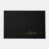 Zwart Gold Modern Script Girly Monogram Naam Deurmat (Voorkant)