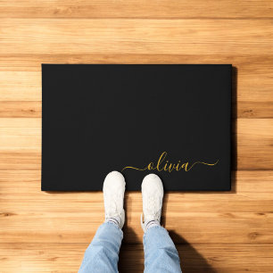 Zwart Gold Modern Script Girly Monogram Naam Deurmat