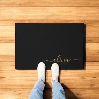 Zwart Gold Modern Script Girly Monogram Naam Deurmat