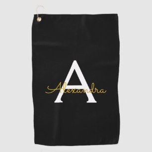 Zwart Gold Modern Script Girly Monogram Naam Golfhanddoek