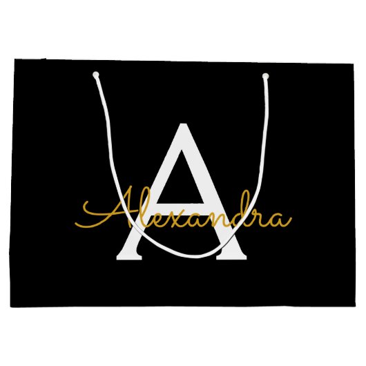 Zwart Gold Modern Script Girly Monogram Naam Groot Cadeauzakje (Achterkant)
