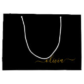 Zwart Gold Modern Script Girly Monogram Naam Groot Cadeauzakje (Achterkant)