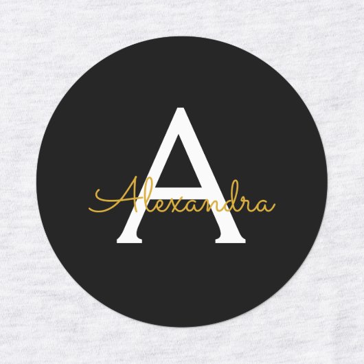 Zwart Gold Modern Script Girly Monogram Naam Labels (Design 1)