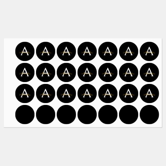 Zwart Gold Modern Script Girly Monogram Naam Labels (Vel)