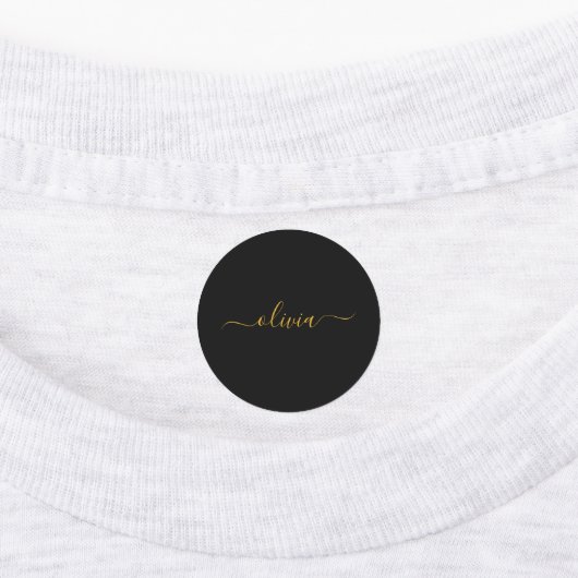 Zwart Gold Modern Script Girly Monogram Naam Labels (Aangebracht)