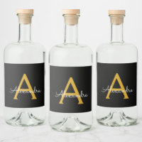 Zwart Gold Modern Script Girly Monogram Naam