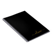 Zwart Gold Modern Script Girly Monogram Naam Notitieboek (Rechterzijde)