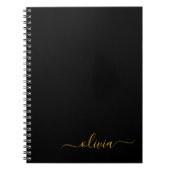 Zwart Gold Modern Script Girly Monogram Naam Notitieboek (Voorkant)