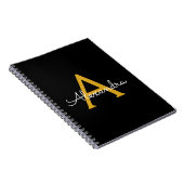 Zwart Gold Modern Script Girly Monogram Naam Notitieboek (Rechterzijde)