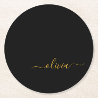 Zwart Gold Modern Script Girly Monogram Naam