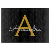 Zwart Gold Modern Script Girly Monogram Naam Snijplank (Voorkant)