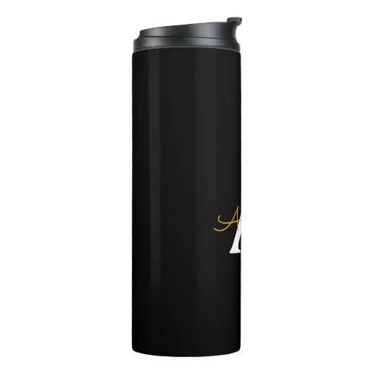 Zwart Gold Modern Script Girly Monogram Naam Thermosbeker (Gedraaid links)
