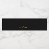 Zwart Gold Modern Script Girly Monogram Naam Waterfles Etiket (Enkel label)