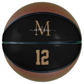 Zwart Gold Monogram Player Number Girly Script Basketbal (Voorkant)