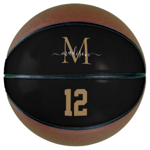 Zwart Gold Monogram Player Number Girly Script Basketbal