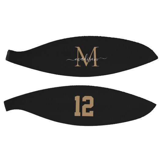Zwart Gold Monogram Player Number Girly Script Basketbal (Panelen)