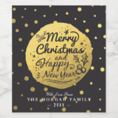 Zwart Gold Polka doet kerstmis en nieuwjaarsscript Wijn Etiket (Enkel label)
