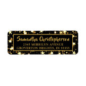 Zwart Gold Stars Handgeschreven penseelscript Etiket (Voorkant)