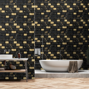 Zwart Golden Brock patroon Behang