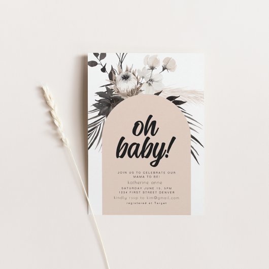 Zwart Gothic Boho Baby shower Party Invite Kaart