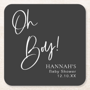 Zwart Gothic & Moody Oh Boy Baby shower Vierkante Kartonnen Onderzetter