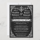 Zwart Gothic Victoriaans Damask bruiloft uitnodigi Kaart (Voorkant)