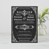 Zwart Gothic Victoriaans Damask Save the Dates Date (Staand voorkant)