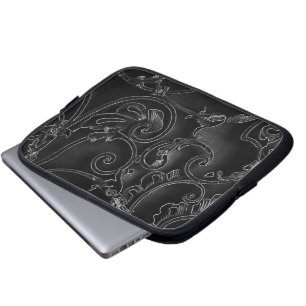 Zwart-gotisch barokvormig draaipatroon laptop sleeve