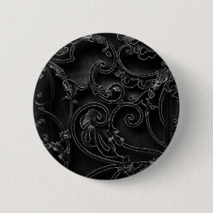 Zwart-gotisch barokvormig draaipatroon ronde button 5,7 cm