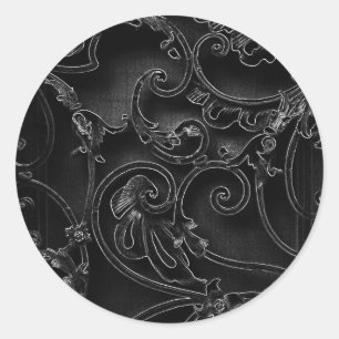 Zwart-gotisch barokvormig draaipatroon ronde sticker