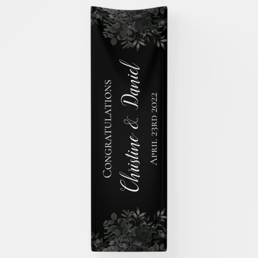 Zwart Gotisch Roos Elegante Trouwbanner Spandoek (Verticaal)