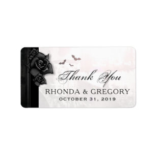 Zwart Gotische Rozen & Vleermuizen Bruiloft Dank u Etiket