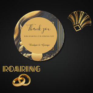 zwart goud 1920s bruiloft ronde sticker