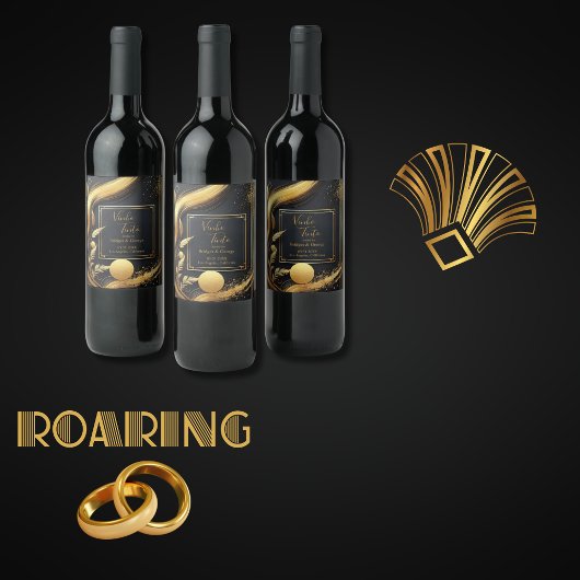 zwart goud 1920s bruiloft wijn etiket