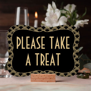 Zwart & Goud 1920's Gatsby Wedding Treat Sign Kaart