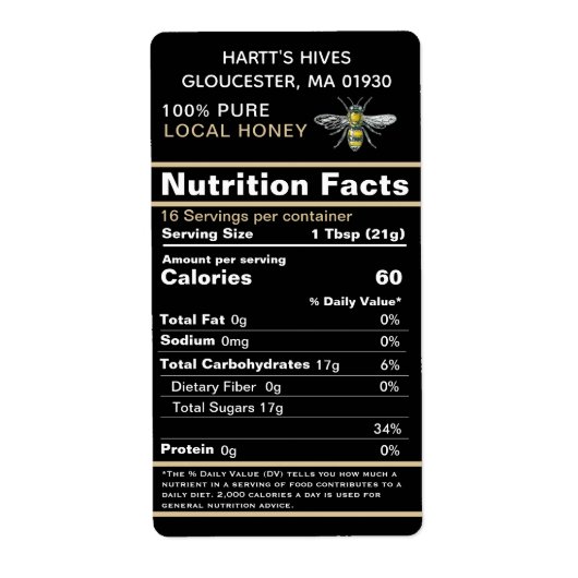 Zwart Goud 2020 Voeding Feiten Honing Label Bee (Voorkant)