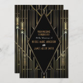 Zwart & Goud 20'er Art Deco Gatsby Glam Bruiloft Kaart (Voorkant / Achterkant)
