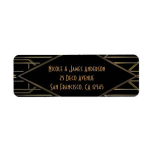 Zwart & Goud 20'er jaren Art Deco Gatsby Glam Trou Etiket