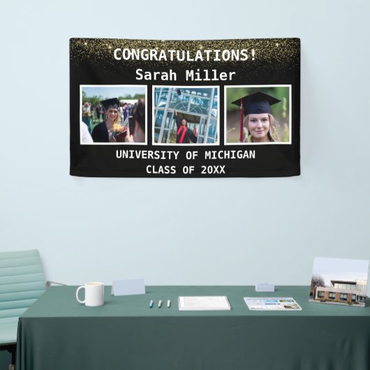 Zwart & Goud 3 Foto Afstuderen Klasse van 2025 Spandoek (Beurs)