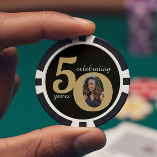 Zwart & Goud 50 Foto Vijftig jaar 50ste verjaardag Poker Chips