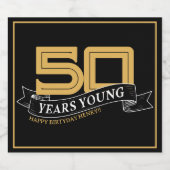 Zwart & Goud 50 Jaar Jong Banner 50ste Verjaardag Sparkling Wijnetiket (Enkel label)