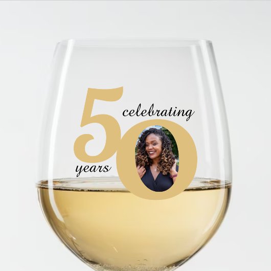 Zwart & Goud 50 Vijftig jaar 50ste verjaardag Wijnglas Zonder Voet