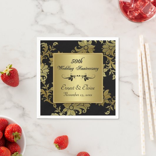 Zwart, Goud 50ste bruiloft Jubileum servetten (Insitu)