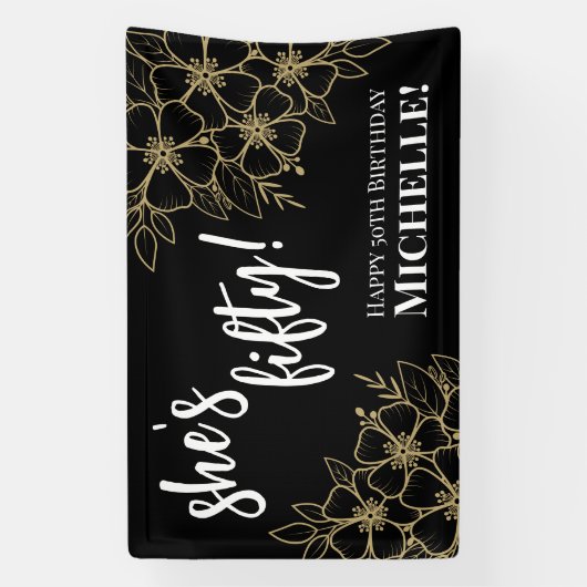 Zwart goud 50ste verjaardag spandoek (Verticaal)