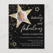 Zwart & Goud 90e Verjaardag Budget Uitnodiging (Voorkant)