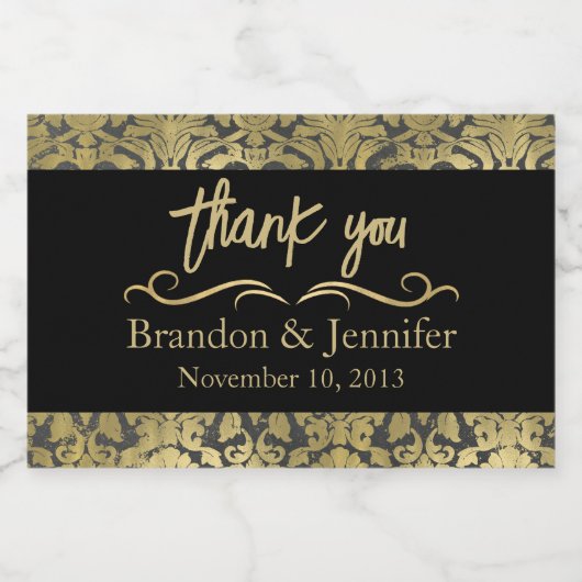 Zwart & Goud Aangepaste Bruiloft Mousserende Wijn  Sparkling Wijnetiket (Enkel label)