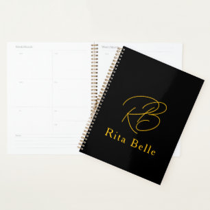 Zwart Goud Aangepaste Naam Elegant Planner