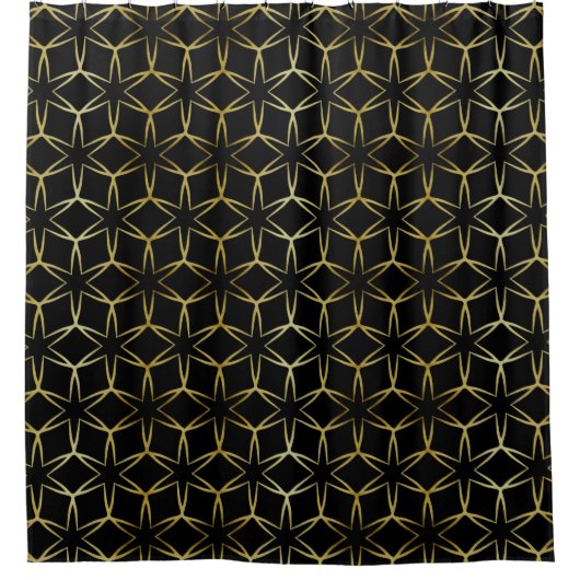Zwart & Goud Abstract Geometrisch Patroon Luxe Douchegordijn (Voorkant)