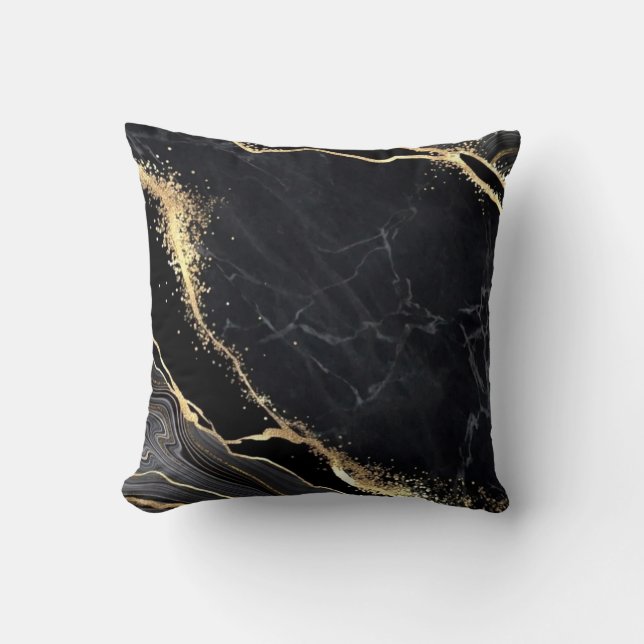 Zwart Goud Abstract Marmer  Elegant modern Kussen (Voorkant)